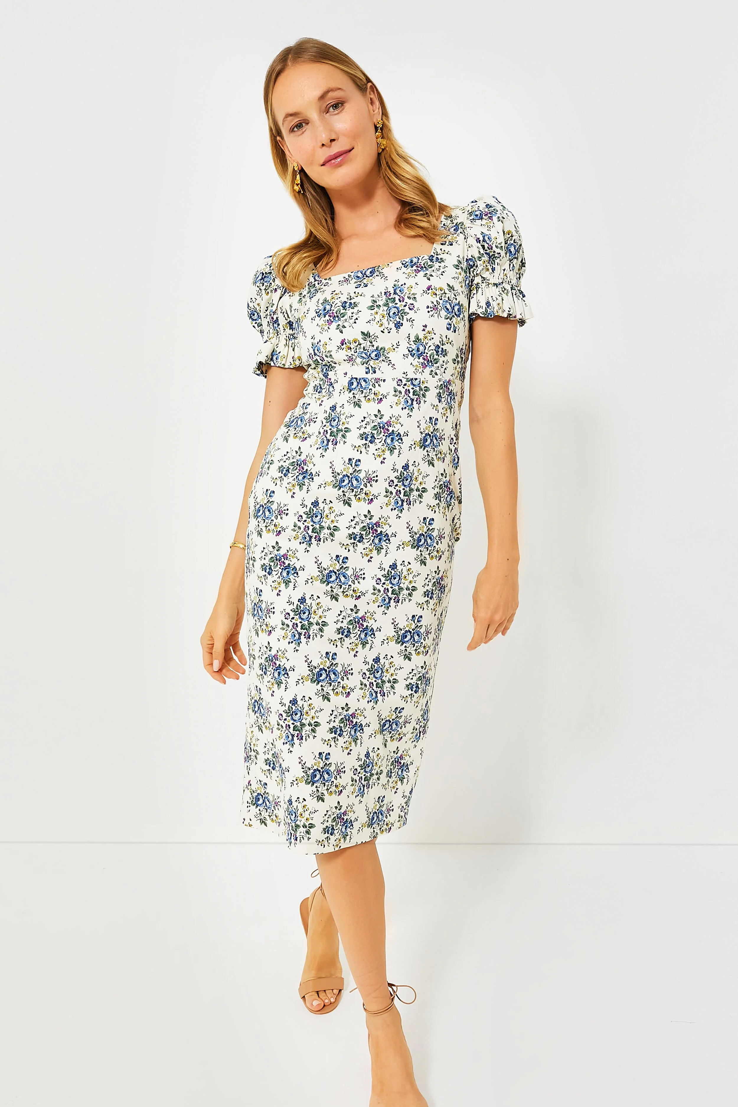 Ivory Floral Esther Midi Dress | Tuckernuck (US)