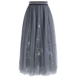 Dazzling Stars Tulle Midi Skirt in Grey | Chicwish