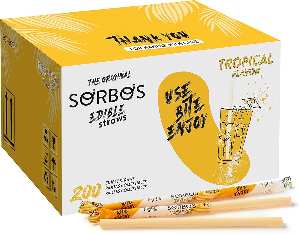 SORBOS Edible Straws, Tropical Flavored, Sustainable, Individually Wrapped, No Plastic, Allergens... | Amazon (US)