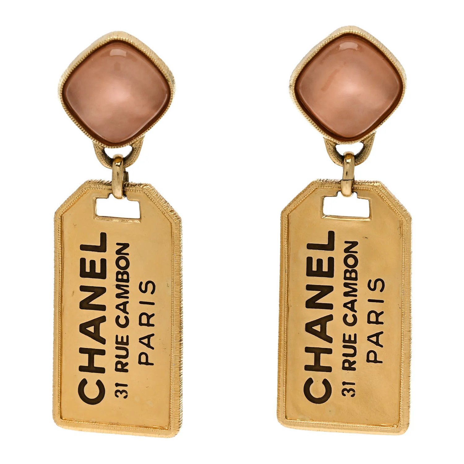 CC Tags Drop Earrings Gold Pink | FASHIONPHILE (US)