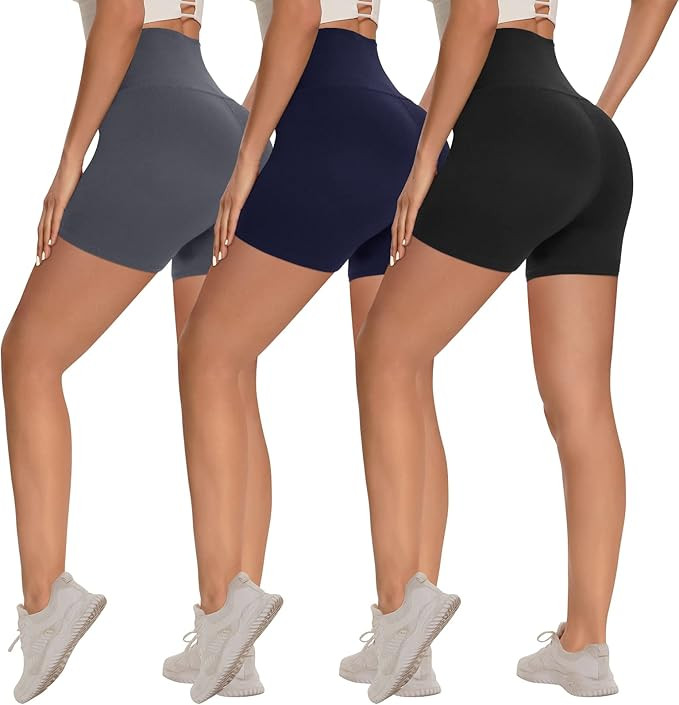 Syrinx 3 Pack Biker Shorts for Women – 8"/5" High Waisted Tummy Control Workout Yoga Running At... | Amazon (US)