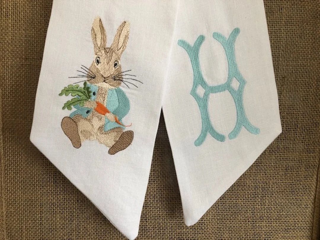Easter Bunny Monogrammed Wreath Sash 100% Linen Rabbit - Etsy | Etsy (US)