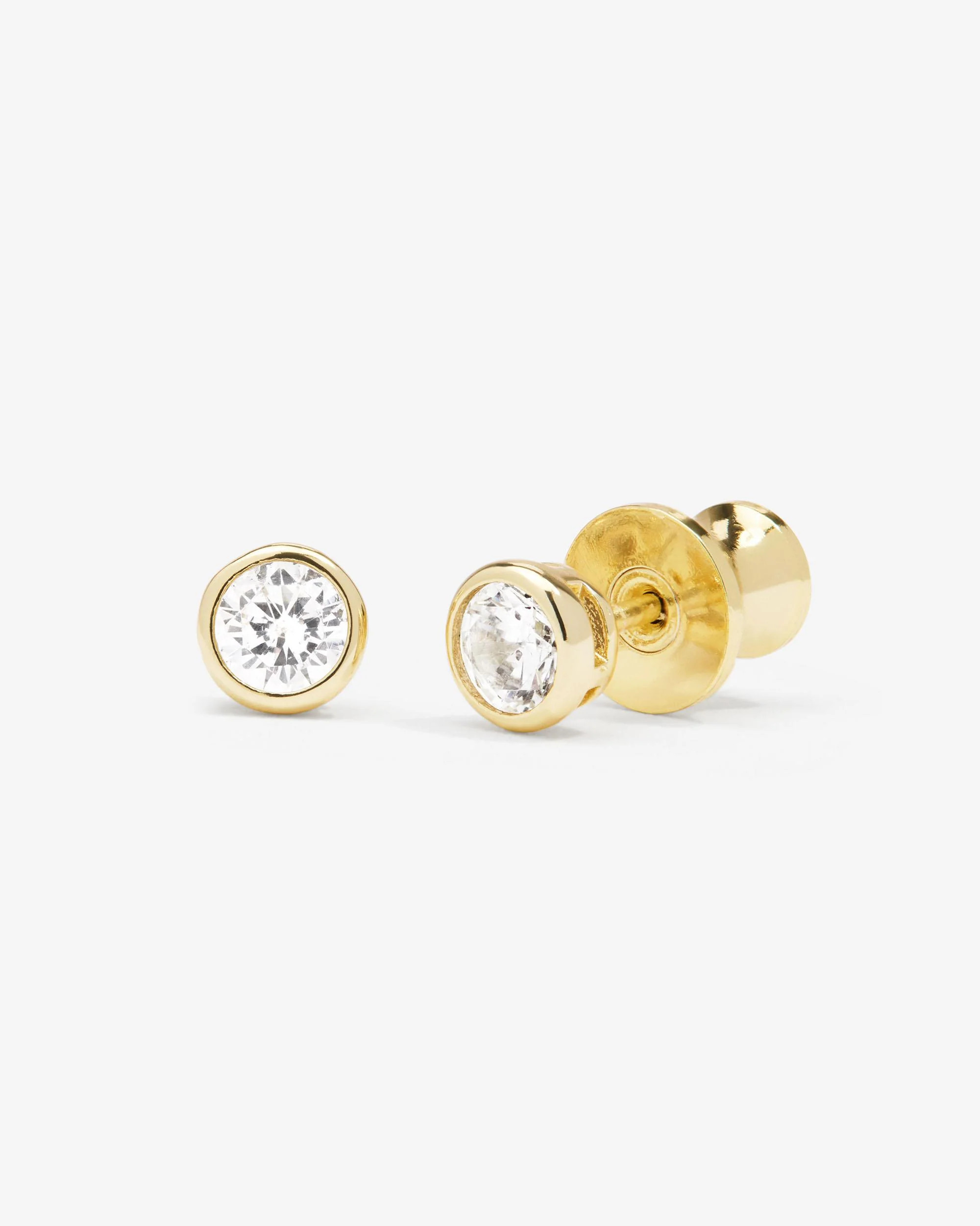 Baroness 4mm Studs: Gold Bezel Luxury Simulated Diamonds | Melinda Maria Jewelry