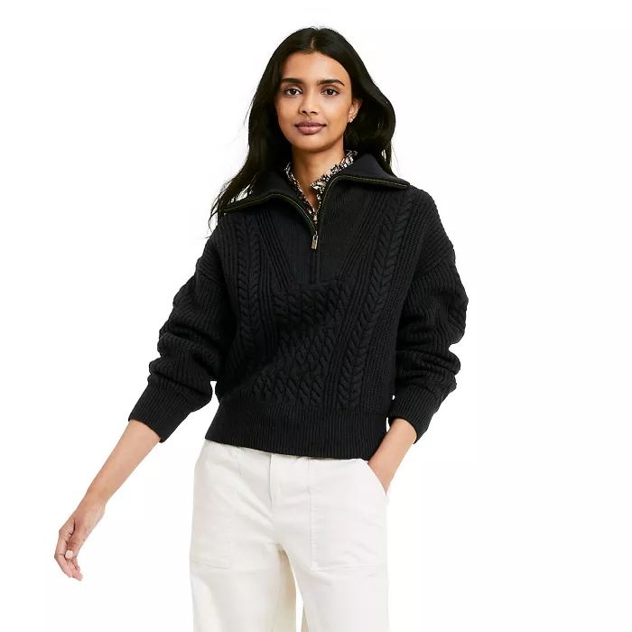 Women's Quarter Zip Cableknit Pullover Sweater - Nili Lotan x Target Black | Target