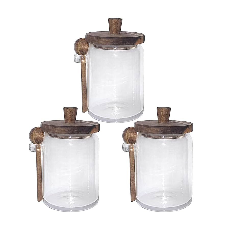 Set of 3 Glass Jars Containers with Wooden Lids and Scoop Clear Canister Jars Set with Spoon for ... | Amazon (US)