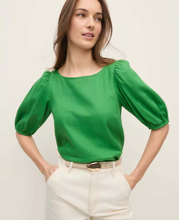 Linen Blend Boatneck Popover | Ann Taylor