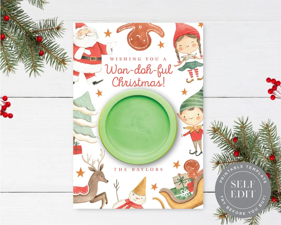 Cute Christmas Play Dough Holder Printable, Wishing You a Wondohful Christmas Play Doh Gift Card ... | Etsy (US)