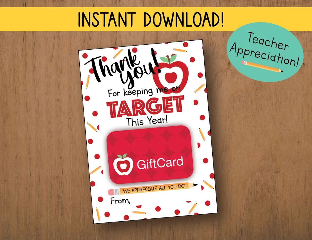 PRINTABLE Target gift card holder, Teacher Appreciation, Thanks for keeping me on Target, Teacher... | Etsy (US)