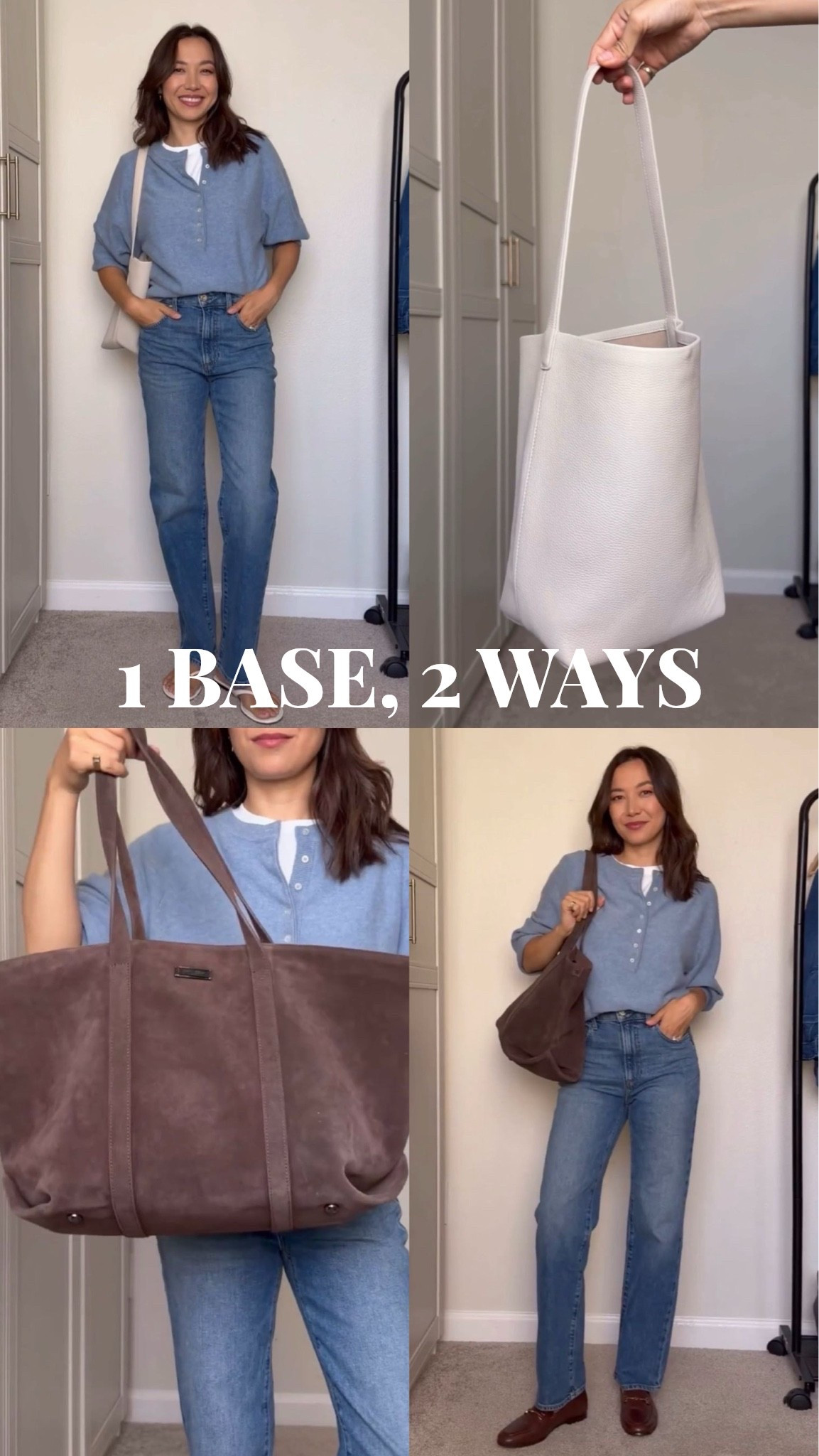 1 base, 2 ways 

Paige jeans - size 25, on sale 
Quince sweater 
Quince bucket tote 
Saint & Sofia tote 

Fall outfit / fall style / casual style / style over 30 / Paige jeans / end of summer outfits / early fall outfit / sandal outfits / loafer outfits

#LTKootd #LTKSeasonal