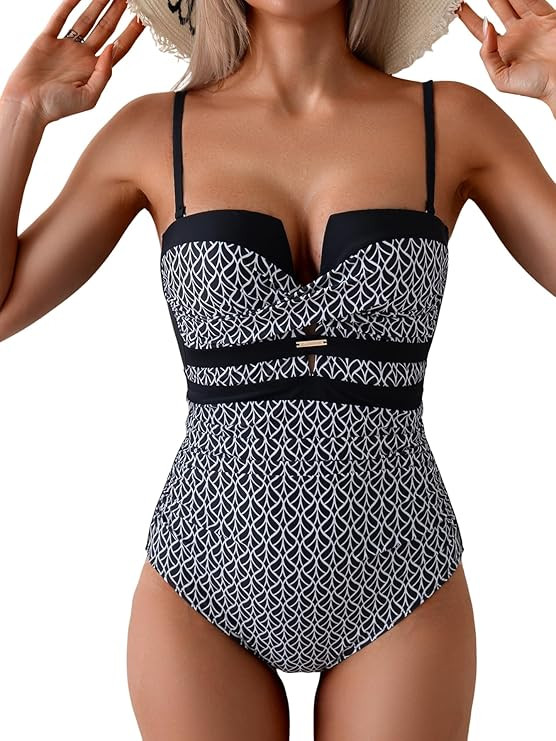 Eomenie Women's Push Up Wrap Front Swimsuit One Piece Tummy Control Bathing Suits Bandeau Support... | Amazon (US)
