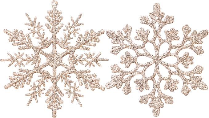 Sea Team Plastic Christmas Glitter Snowflake Ornaments Christmas Tree Decorations, 4-inch, Set of... | Amazon (US)