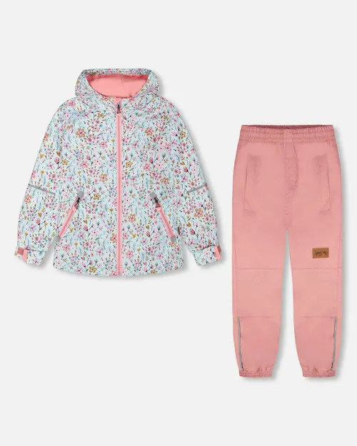 Deux par Deux Two-Piece Mid-Season Mini Flower Outerwear Set in Blue Mini Flower Print at Nordstrom, Size 12 | Nordstrom
