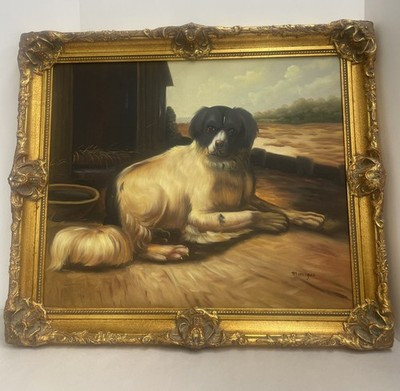 M. Morgan Original Oil Painting Dog Portrait, Large Gilt Framed Folk Art | eBay | eBay US