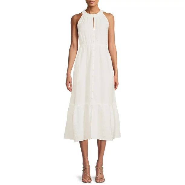 Time and Tru Women's Sleeveless Double Cloth Midi Dress - Walmart.com | Walmart (US)