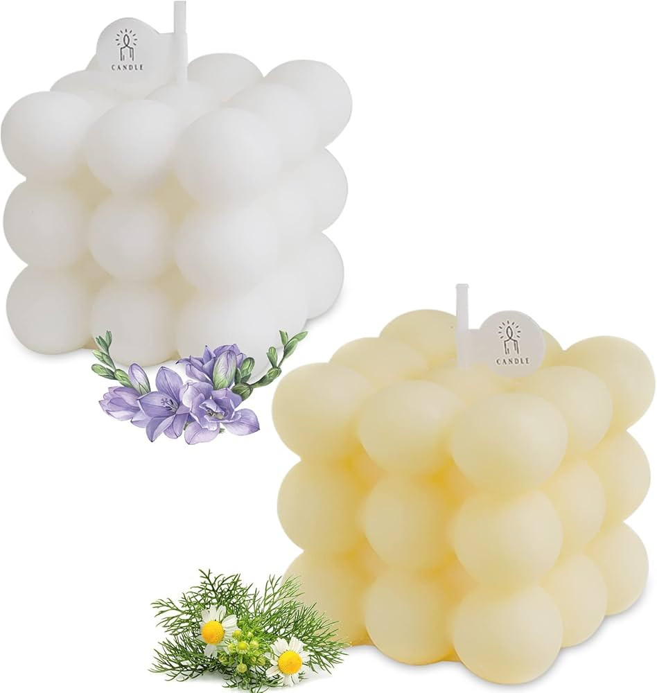 Bubble Candle 2 Pcs Scented Candle Set Home Decor Candle White Blue Bubble Candle Handmade Cube for  | Amazon (US)