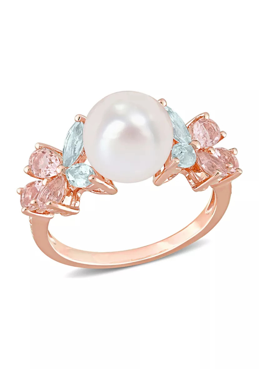 8.5-9mm Cultured Freshwater Pearl and 1 2/5 CT TGW Morganite Aquamarine White Topaz Cocktail Ring... | Belk
