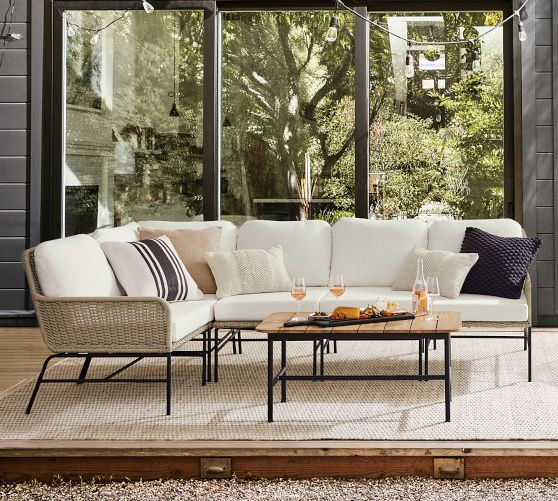 Tulum Wicker 5-Piece L-Shaped Outdoor Sectional (96") | Pottery Barn (US)