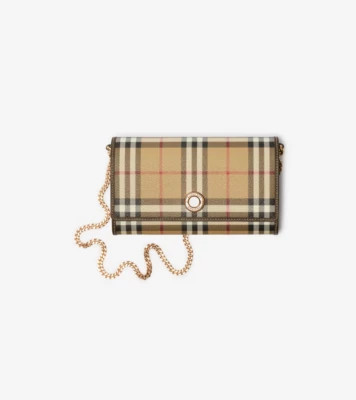 Check Chain Strap Wallet in Archive beige/military - Women | Burberry® Official | Burberry (UK)