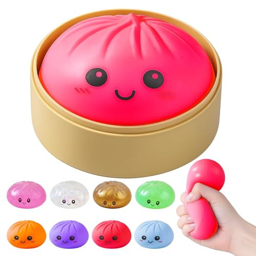 Dumpling Squishies, Dumpling Mystery Box, Colorful Dumplings Stress Balls Fidget Sensory Toy, Stocking Stuffers with Food Steamer Stretchy Desk Toys (red) | Amazon (US)