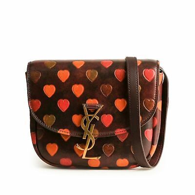 YVES SAINT LAURENT Kaia Small Heart Embossed Brown Leather Shoulder Bag | eBay US