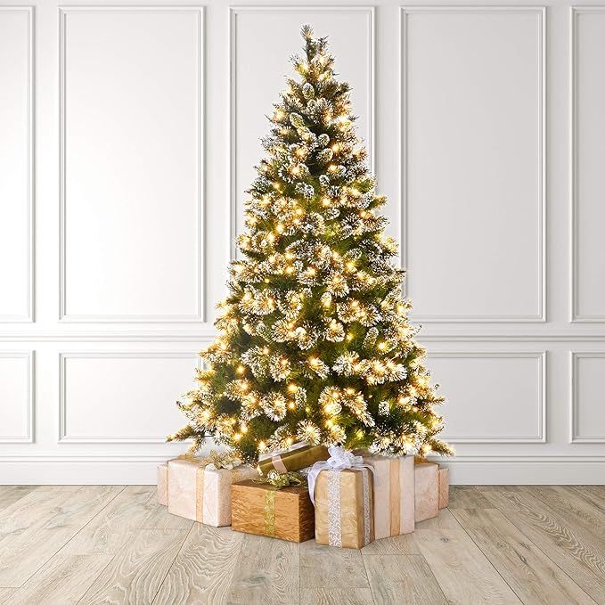 MARTHA STEWART Snow Frosted Tips Pre-Lit Artificial Christmas Tree, 7 Feet, Clear White Lights | Amazon (US)