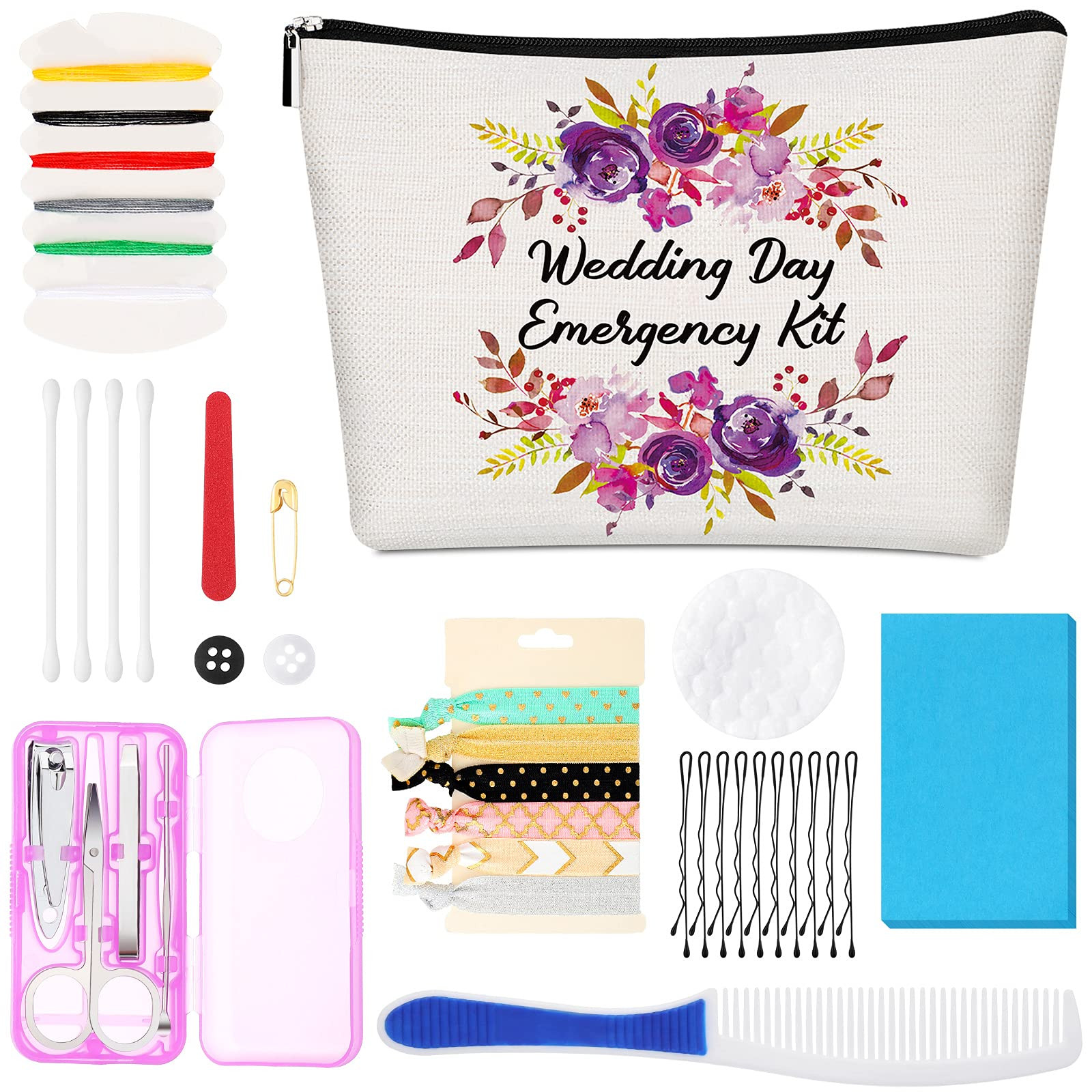 Floral Wedding Emergency Kit for Bride Wedding Survival Set with Makeup Bag, Bridal Shower Kit Gift Present Fun Engagement Present for Bride Emergency Supplies | Amazon (US)