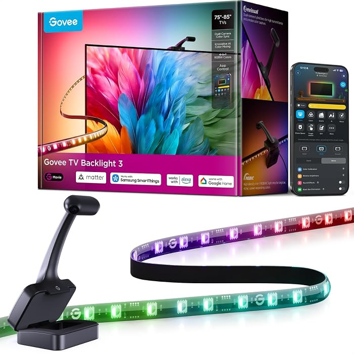 Govee TV Backlight 3 with Dual 4MP Lens, 16.4ft RGBWIC LED Strip Lights Sync to Screen for 75-85 ... | Amazon (US)