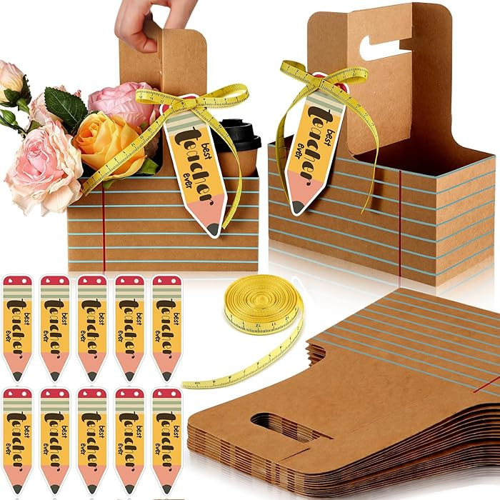 AmazingSpark 24 Set Teacher Appreciation Gifts-2 Cup Drink Carrier with Handle Greeting Card Ribb... | Amazon (US)