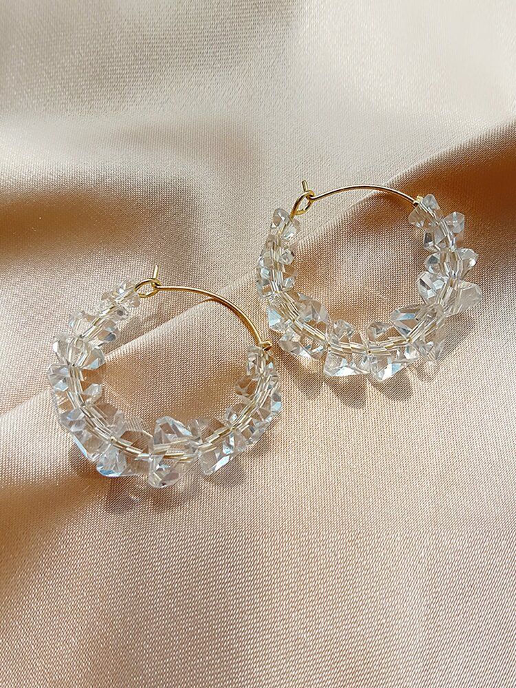 Crystal Decor Hoop Earrings | SHEIN