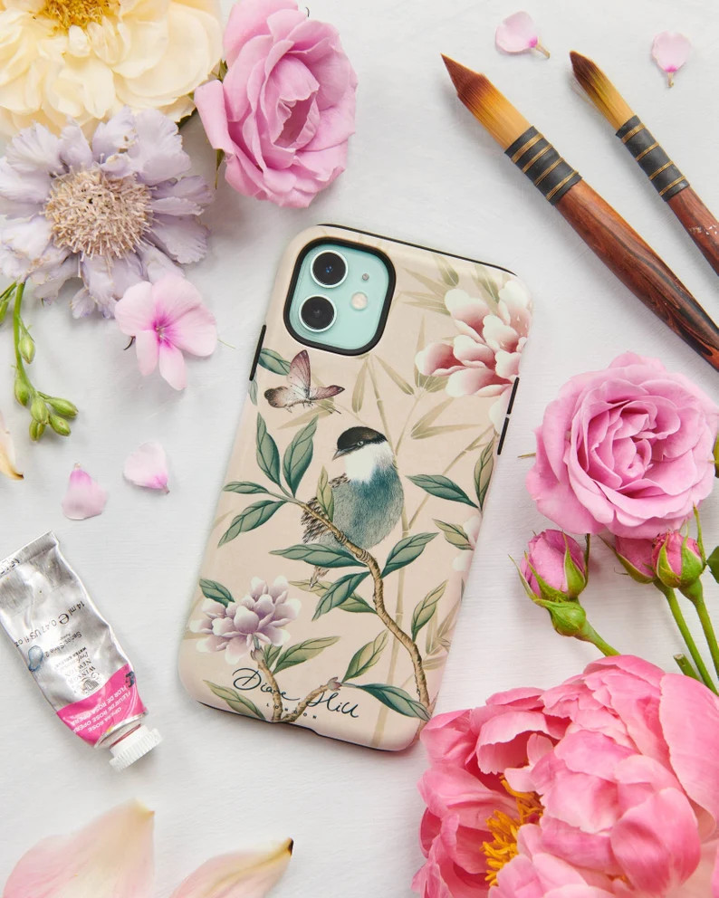 Hard case phone protector for iPhone and Samsung, Chinoiserie style phone case, Vintage bird and ... | Etsy (US)