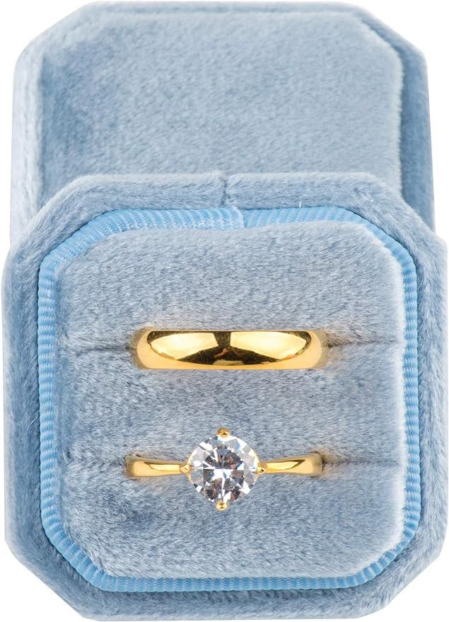 Premium Velvet Ring Bearer Box for Proposal Engagement Wedding Ceremony - Octagon Vintage Double ... | Amazon (US)