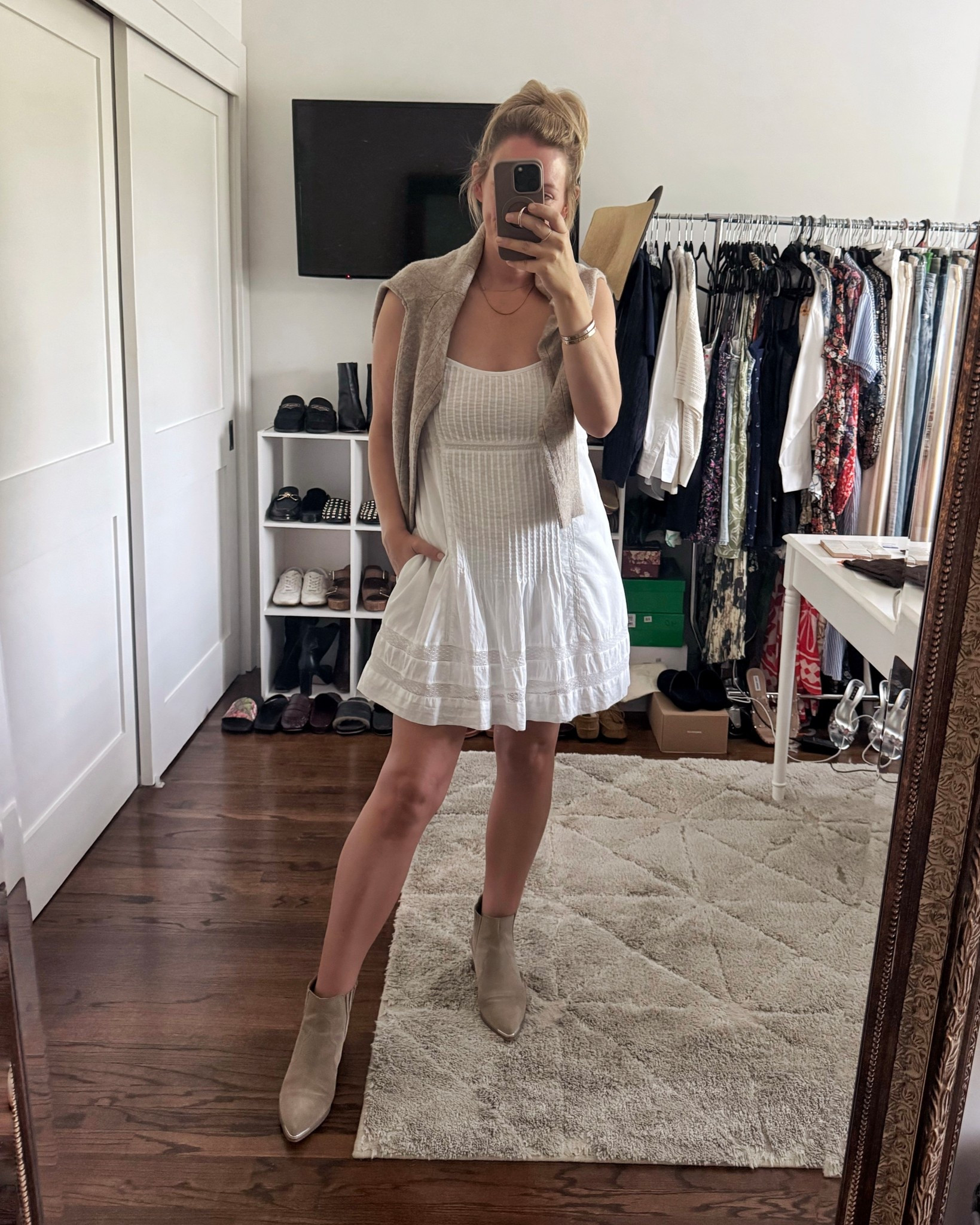 Outfit planning for weekend things - this little white dress is lined with pockets and adjustable straps and is so versatile for spring 

#LTKootd