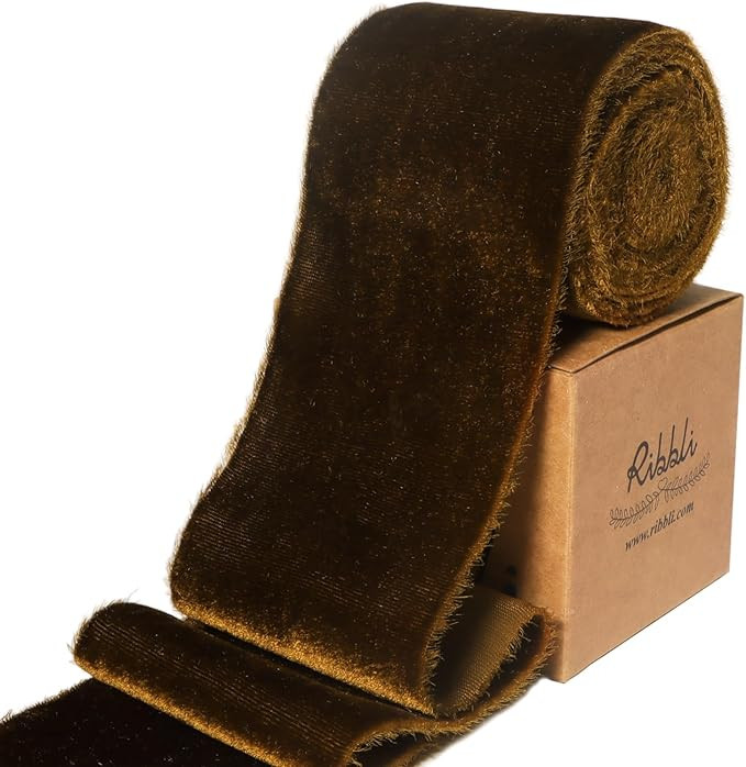 Ribbli Brown Velvet Ribbon 3 Inch Handmade Frayed Vintage Christmas Ribbon for Gift Wrapping Chri... | Amazon (US)