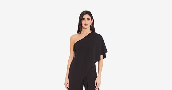 Flutter One Shoulder Jumpsuit In Black | Adrianna Papell