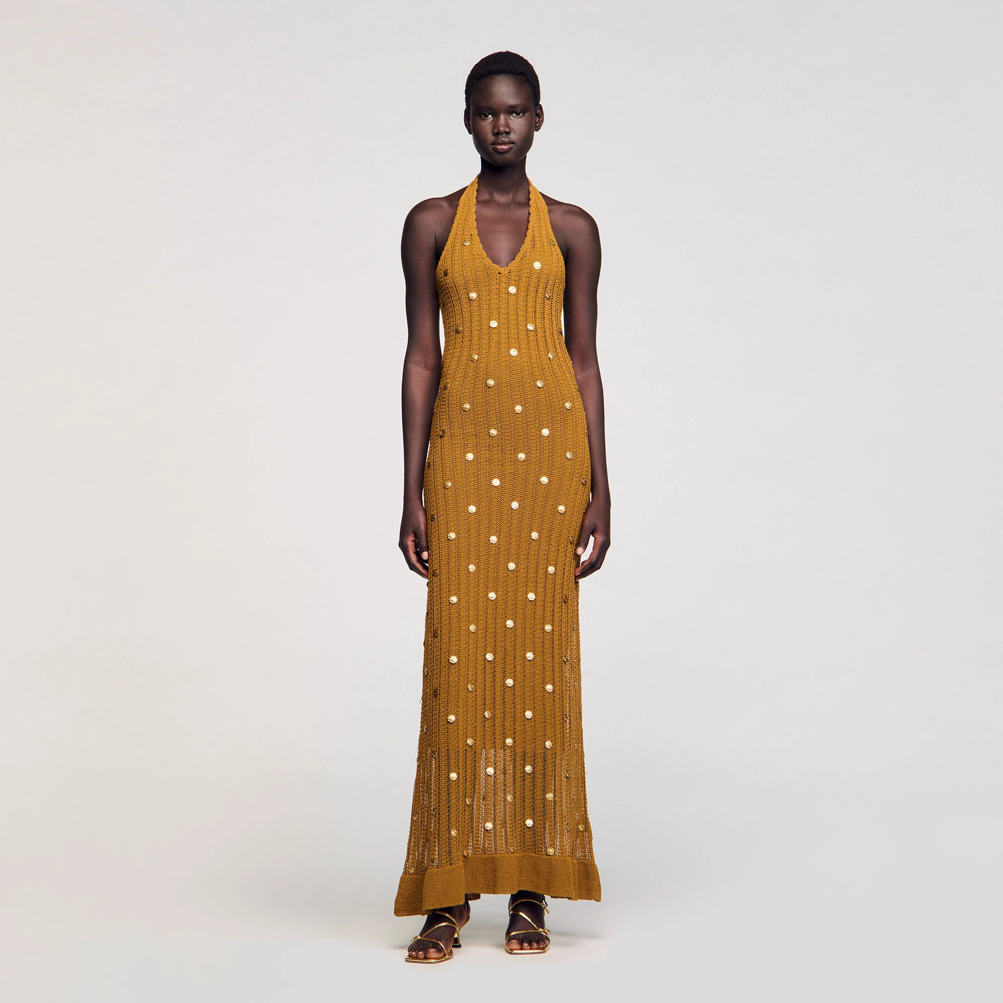 Maxi knit dress with fringes | Sandro US | Sandro-Paris US