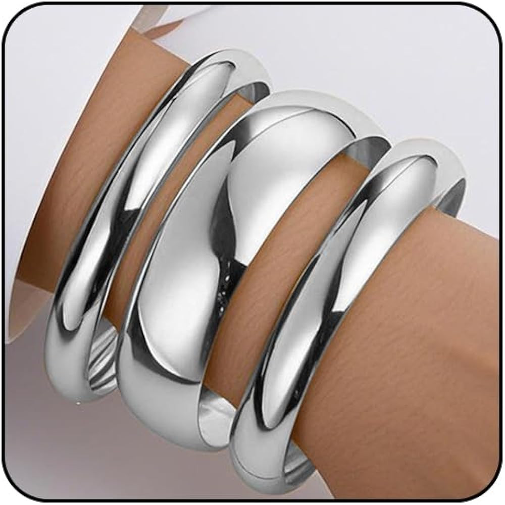 Chunky Gold Bracelet Bangle Bracelets for women non tarnish Wide Stack Statement Bracelet Arm Cuf... | Amazon (US)