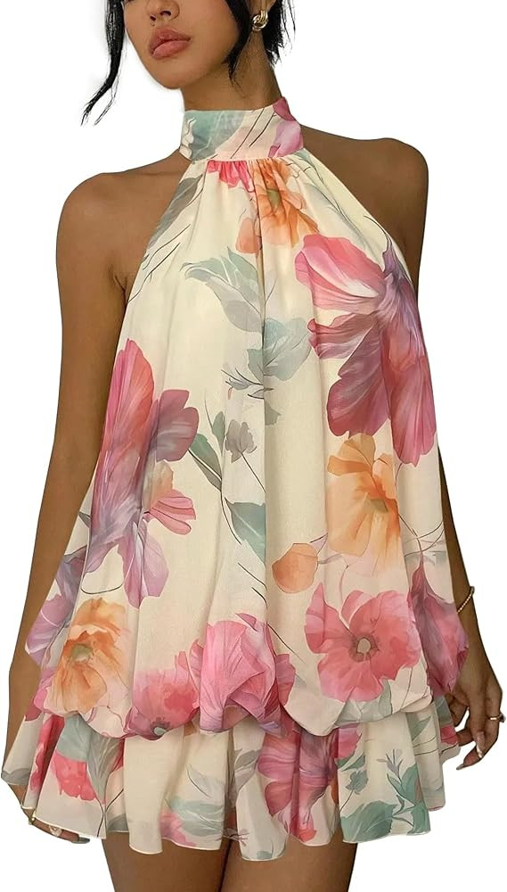 Party Dress for Women Premium Feel Ruffled Bubble Dress Self-Tie Strap Sexy Sleeveless Backless F... | Amazon (US)