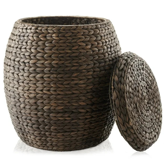 Casafield Round Storage Basket with Lid, Espresso - Handwoven Water Hyacinth Hamper Organizer for... | Walmart (US)