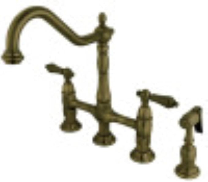 Kingston Brass KS1273ALBS Heritage 8-Inch Kitchen Bridge Faucet with Brass Sprayer, Antique Brass | Amazon (US)