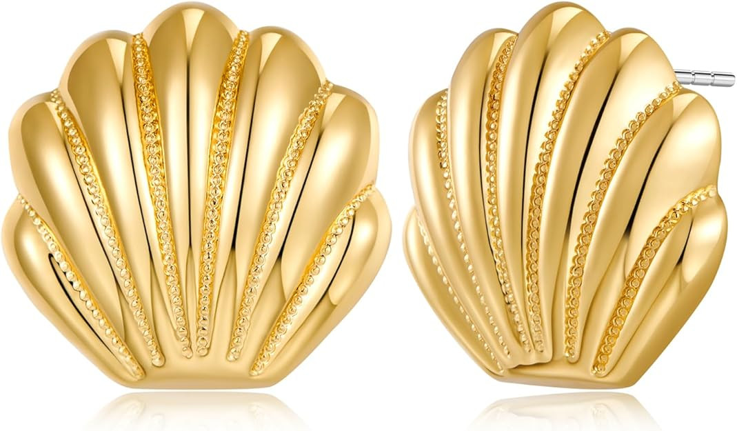 Gold Seashell Studs Earrings for Women Dainty Beach Earrings Summer Fashion Jewelry | Amazon (US)