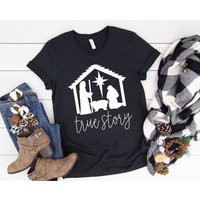 Nativity True Story Christmas Shirt, Merry Tee, Christian Scene Manger Religious Holiday | Etsy (US)