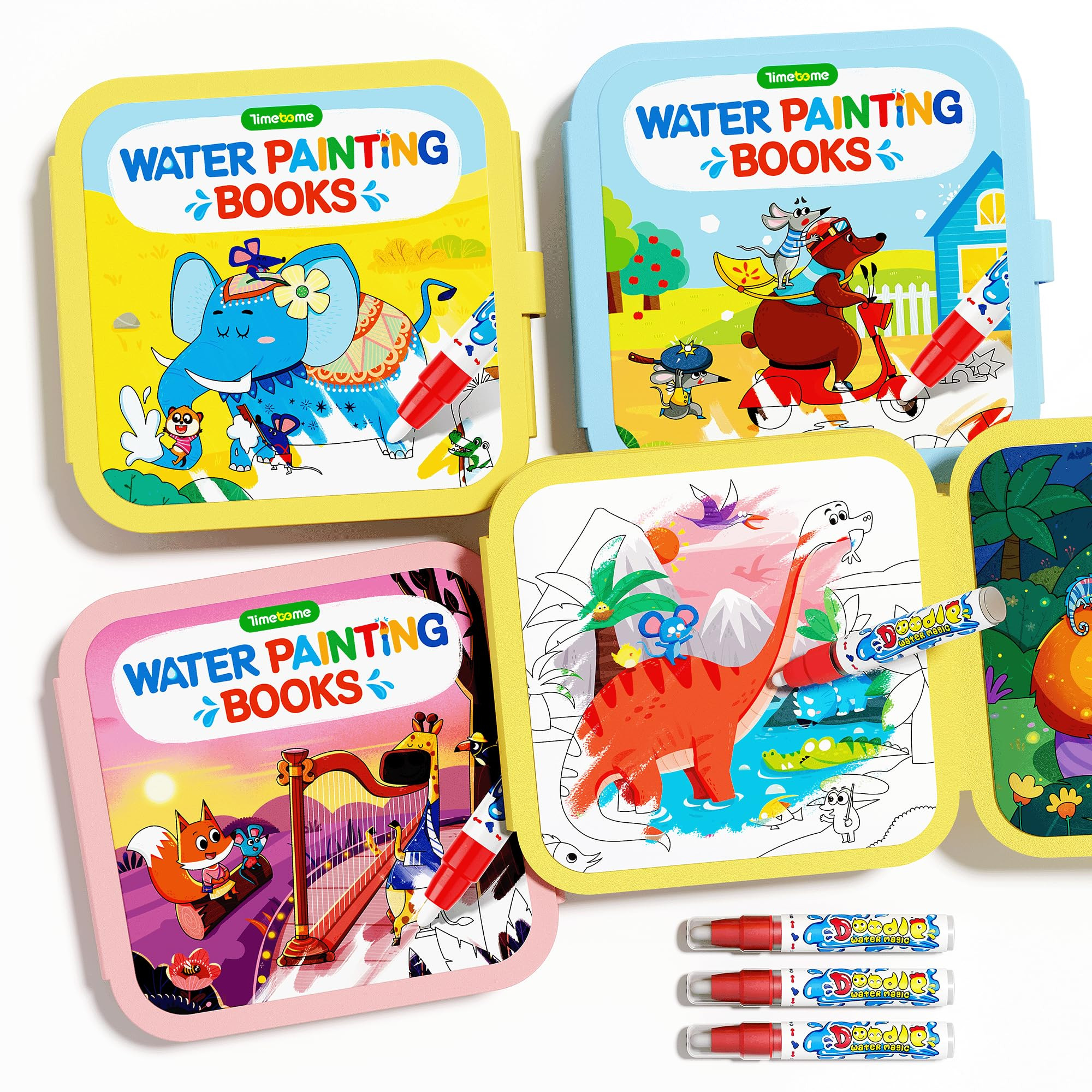 Timetome Reusable Water Painting Book for Kids - 3 Pack Magic Watercolor Books with Water Pen Fai... | Amazon (US)