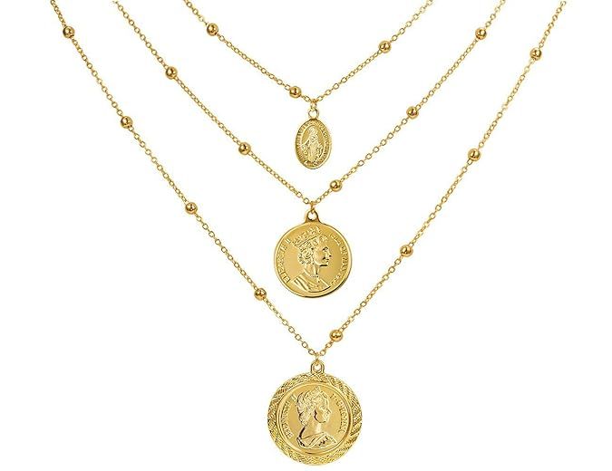 Coin Pendant Necklace 18K Gold Plated Canadian Coin Station Chain Coin Vintage Layered Necklace f... | Amazon (US)