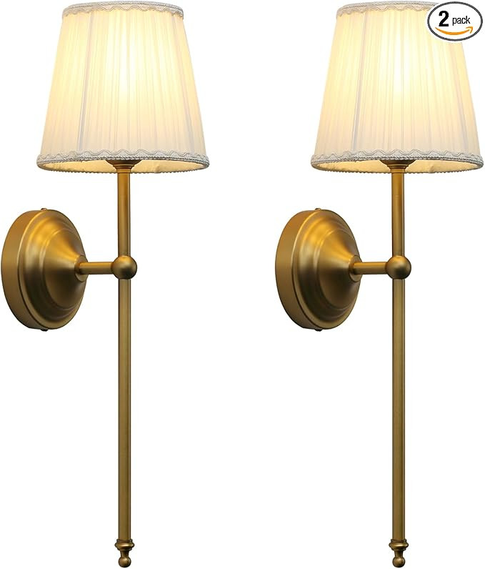 Phansthy Hardwired Brass Boho Wall Sconces Set of 2, Vintage Industrial Wall Lights 2 Pack, Vanit... | Amazon (US)