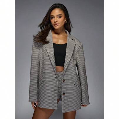 Tailored Checked Lapel Collar Oversized Blazer | SHEIN