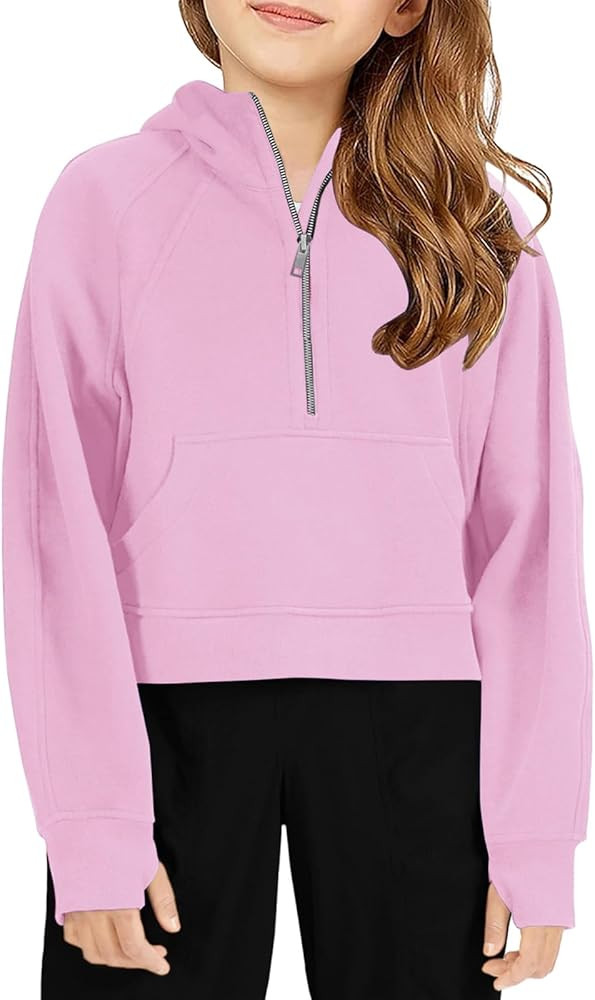 Girls Half Ziper Collar Cropped Hoodies Long Sleeve Fleece Zip Up Pullover Sweatshirts | Amazon (US)