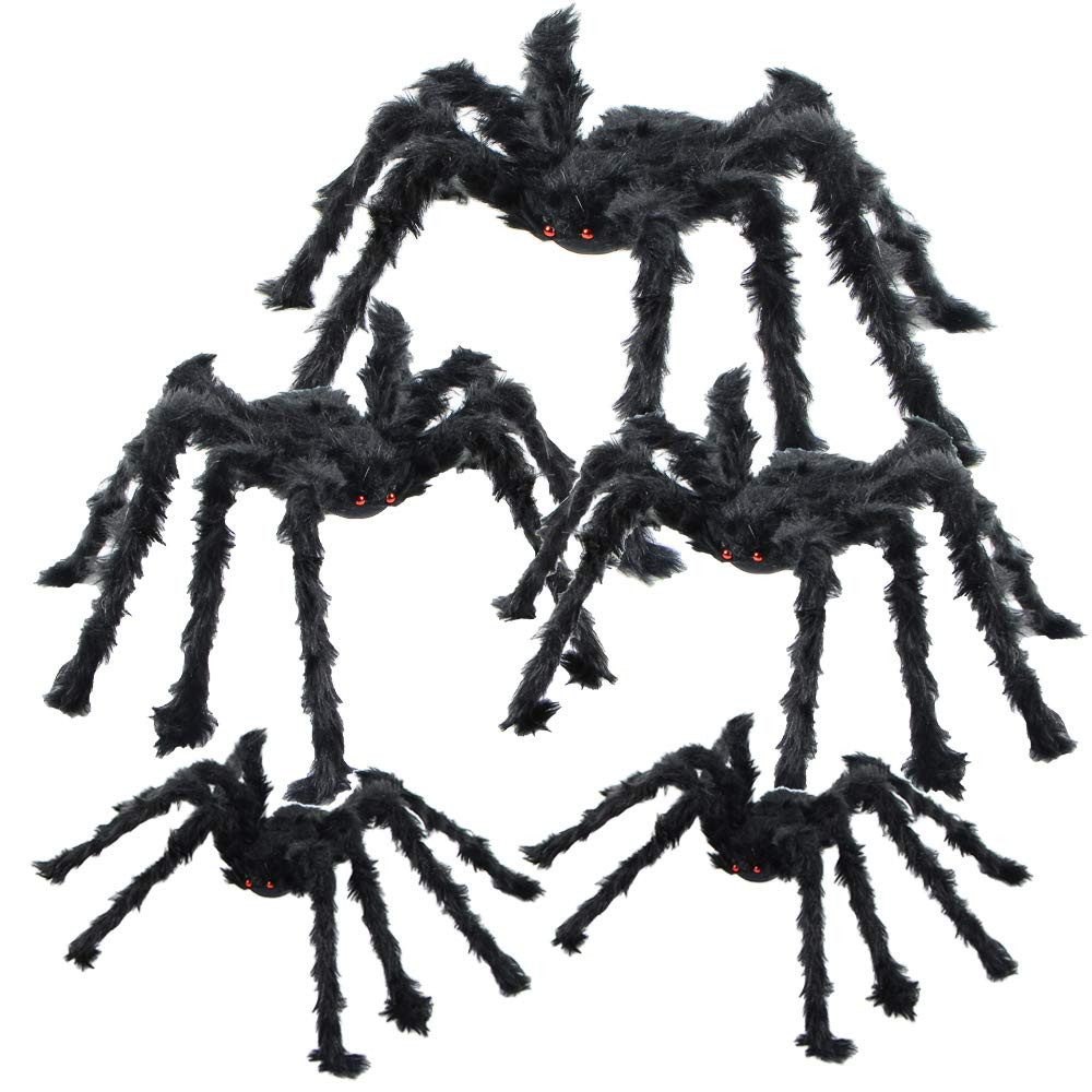 5pcs Halloween Spider Set: Giant Hairy Spider with Red Eyes, Bendable Legs - Scary Decorations fo... | Amazon (US)