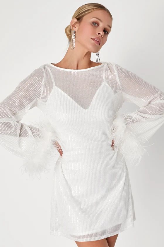 Marvelous Energy White Sequin Mesh Long Sleeve Mini Dress | Lulus (US)