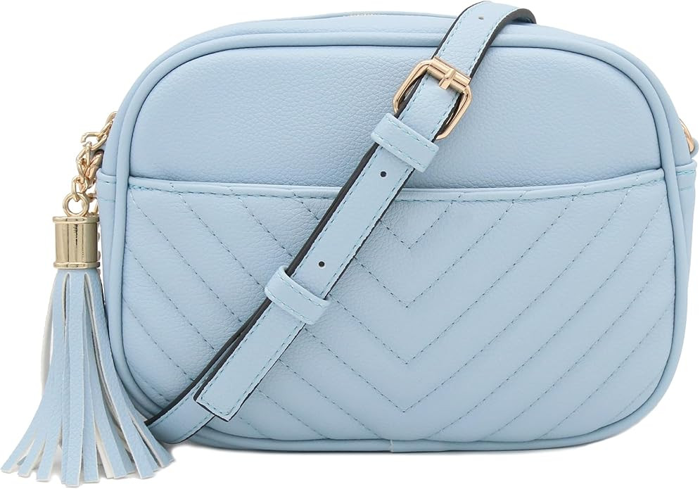 Chevron Quilted Crossbody Camera Bag with Chain Strap and Tassel | Amazon (US)