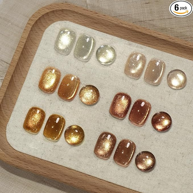 GAOY Glitter Cat Eye Gel Nail Polish Set with Magnet, Gold, Brown, Sliver Holographic Cat Eye, Sa... | Amazon (US)